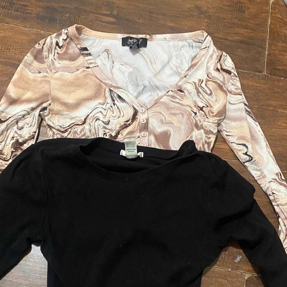 Marble Print and Black Long Sleeve Tops